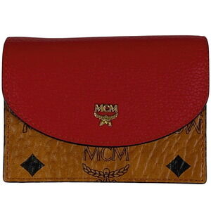 MCM Logogram Wallet Visetos Leather Red Brown